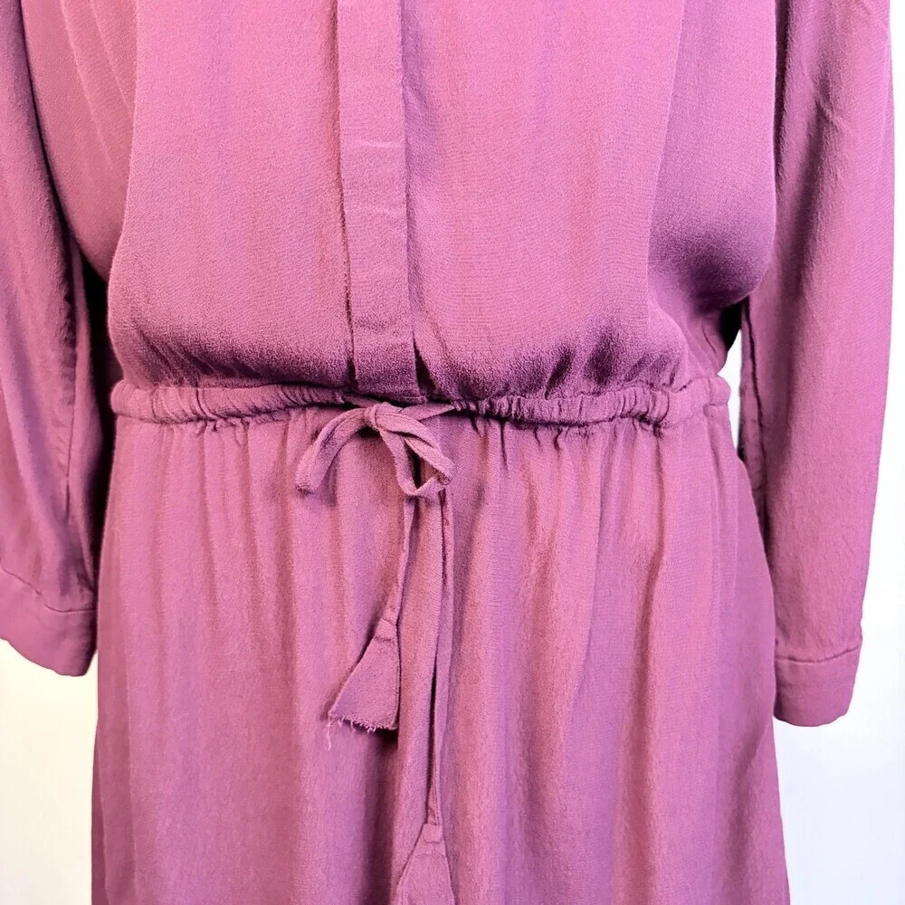 Babaton Shirt Dress Long Sleeve Tie Waist Corporate Girlie Burgundy Size Large - Picture 13 of 13